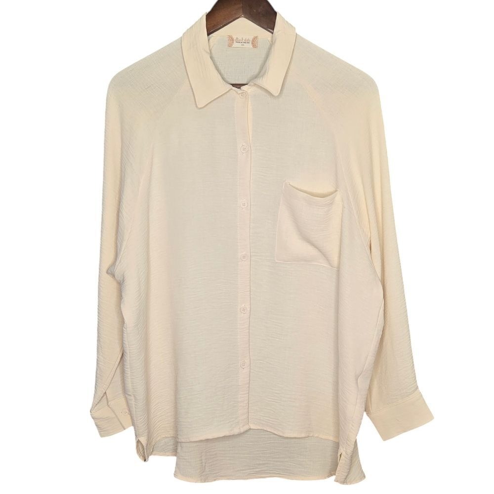 Altar'd State Shirt Womens XS Cream‎ Ivory Textured Oversized Button Down Boho